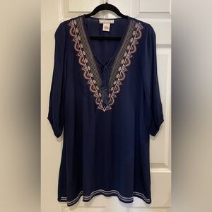 Flying Tomato Deep Blue Embroidered Boho Dress